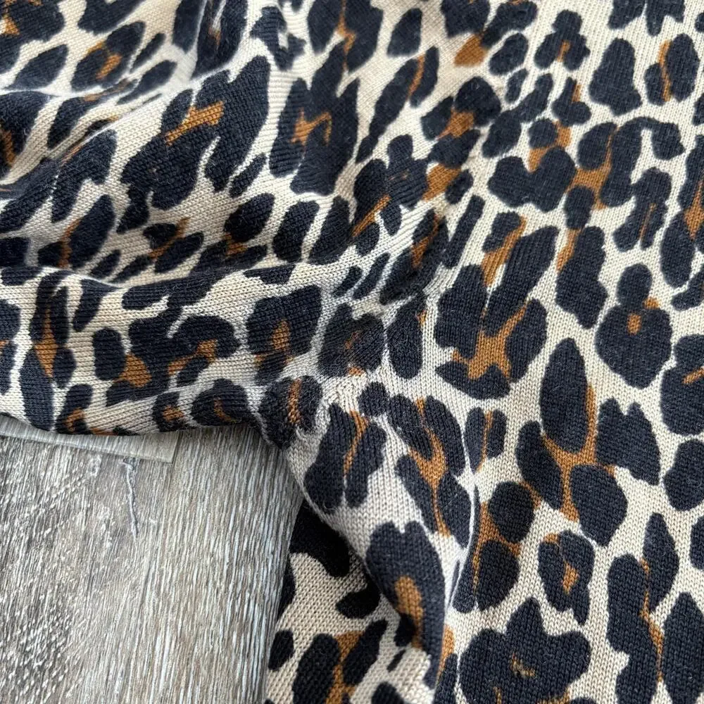 Tory Burch Merino Wool Leopard Print Cardigan Black Brown - Size: Large